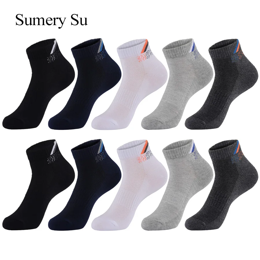 Top Trends: 5 Pairs / Lot Sports Socks Men Short Running Athletic Outdoor High Quality Cotton Summer Ankle Breathable Travel Casual 5 Colors Shoppable Styles