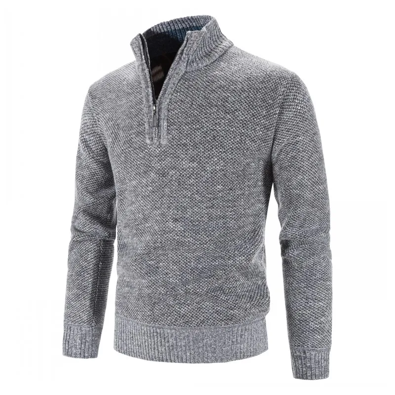 Top Trends: 2022 Autumn Winter Mens Solid Color Casual Sweater Men Stand Collar Fleece Sweater Male Zip Knit Slim Fit Knitted Pullover 3XL Shoppable Styles