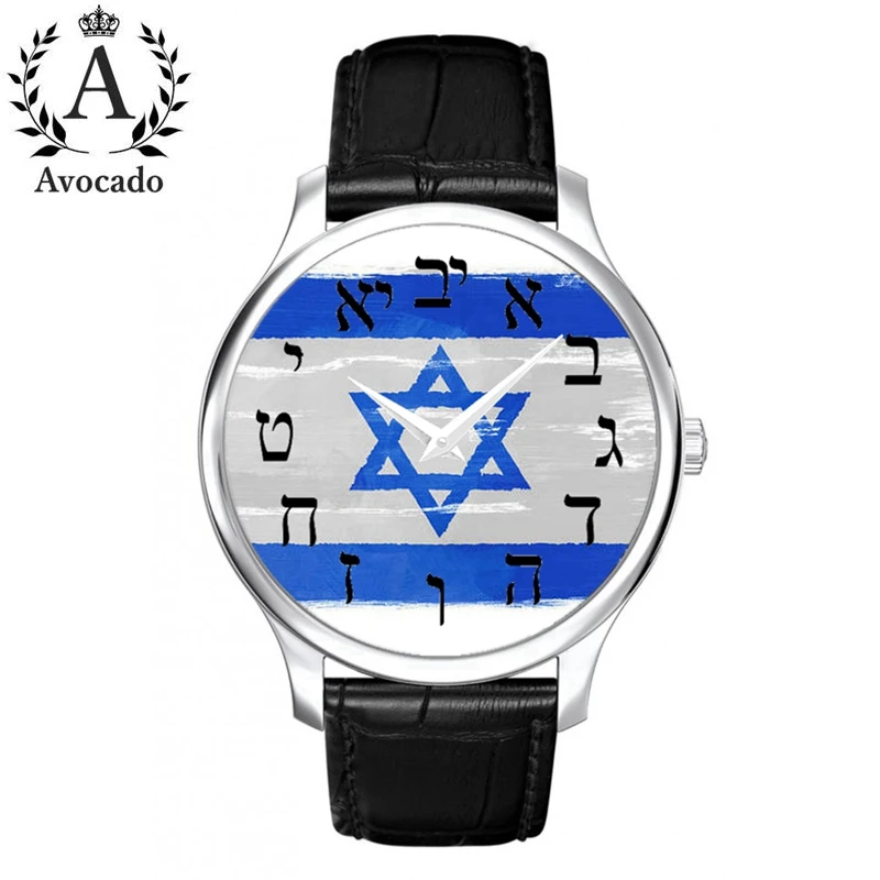 Top Trends: New Men'S Watch Israel Blue And White Flag Leather Hebrew Digital Quartz WristWatch Shoppable Styles