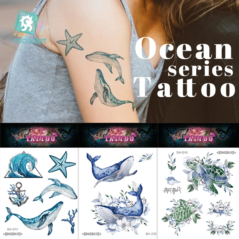 Top Trends: Rocooart Whale Shark Sea Animals Temporary Tattoos Waterproof Women Kid Fake Tattoo Body Art Arm Tattoo Stickers For Femme Girls Shoppable Styles