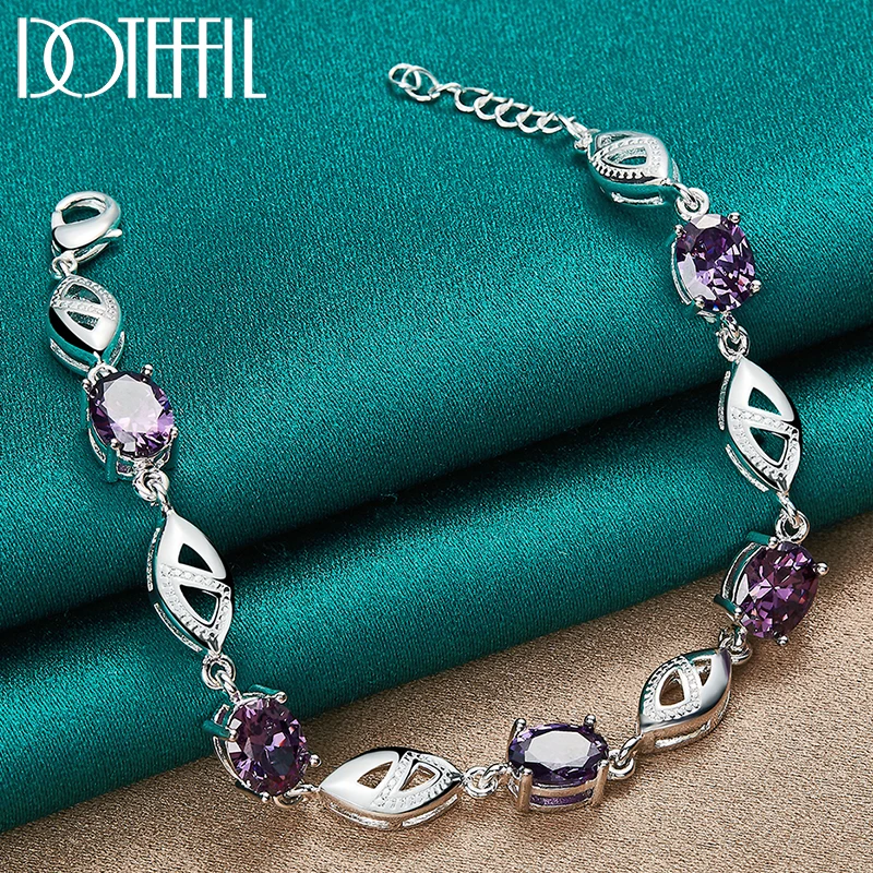 Top Trends: DOTEFFIL 925 Sterling Silver Purple Big AAA Zircon Bracelet Chain For Women Jewelry Engagement Party Christmas Gift Shoppable Styles