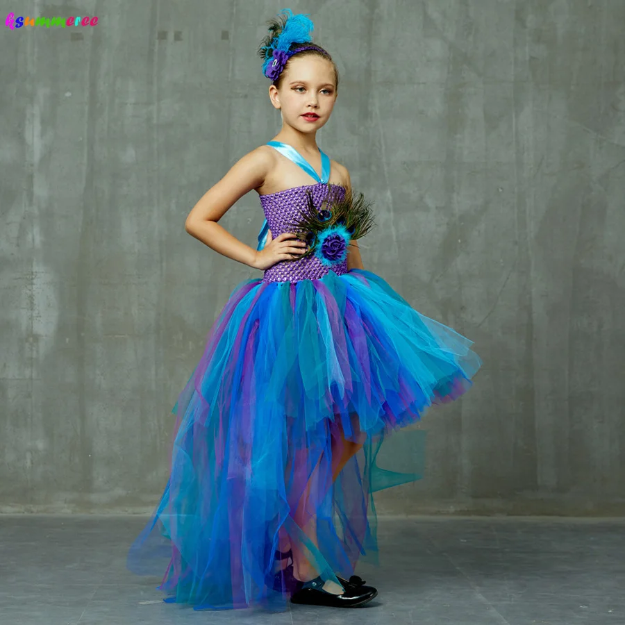 Top Trends: Peacock Tutu Costume Dress Child Girls Pageant Prom Ball Gown Princess Peacock Feather Halloween Birthday Party Train Dress Shoppable Styles