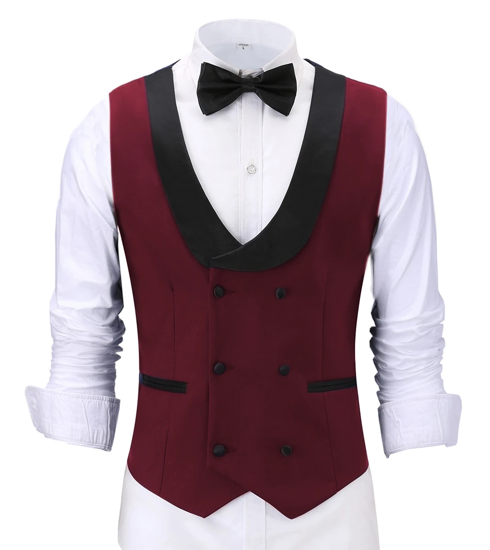 Top Trends: Casual Men's Waiter Vest Burgundy Slim Fit Prom Double Breasted Blazer Champagne Suits Red Waistcoat For Wedding Best Man Grooms Shoppable Styles