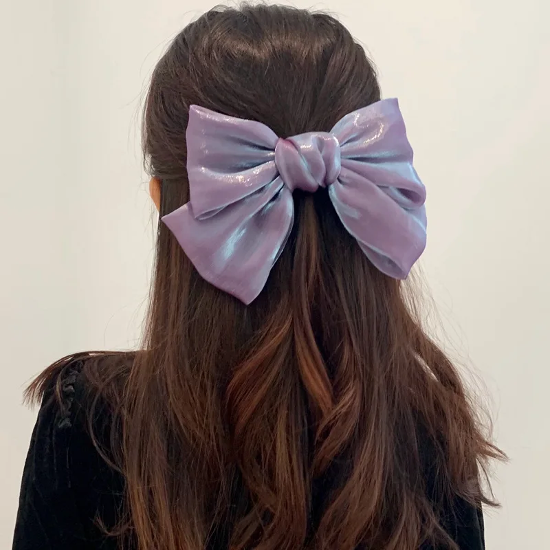 Top Trends: Fashion Purple Big Bow Hair Clips For Women Girls 2020 French Bright Satin Hairpin Simple Solid Color Top Clip Hair Accessories Shoppable Styles