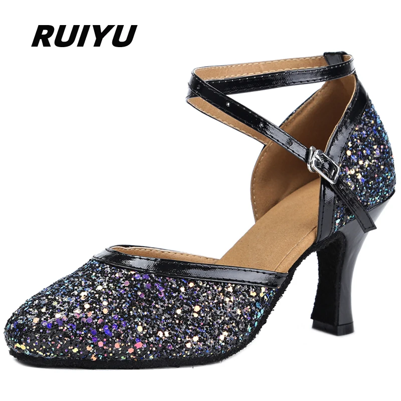 Top Trends: RUIYU Women's Latin Dance Shoes Adult Soft Tango Salsa Sports Dance Shoes Fashion Sequins Black And White Shoppable Styles