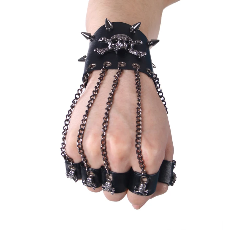 Top Trends: PUNK RAVE Rock Style Man Skull Spike Glove Gothic Men Bracelet Steampunk PU Leather Cuff-One Right Shoppable Styles - Image 6