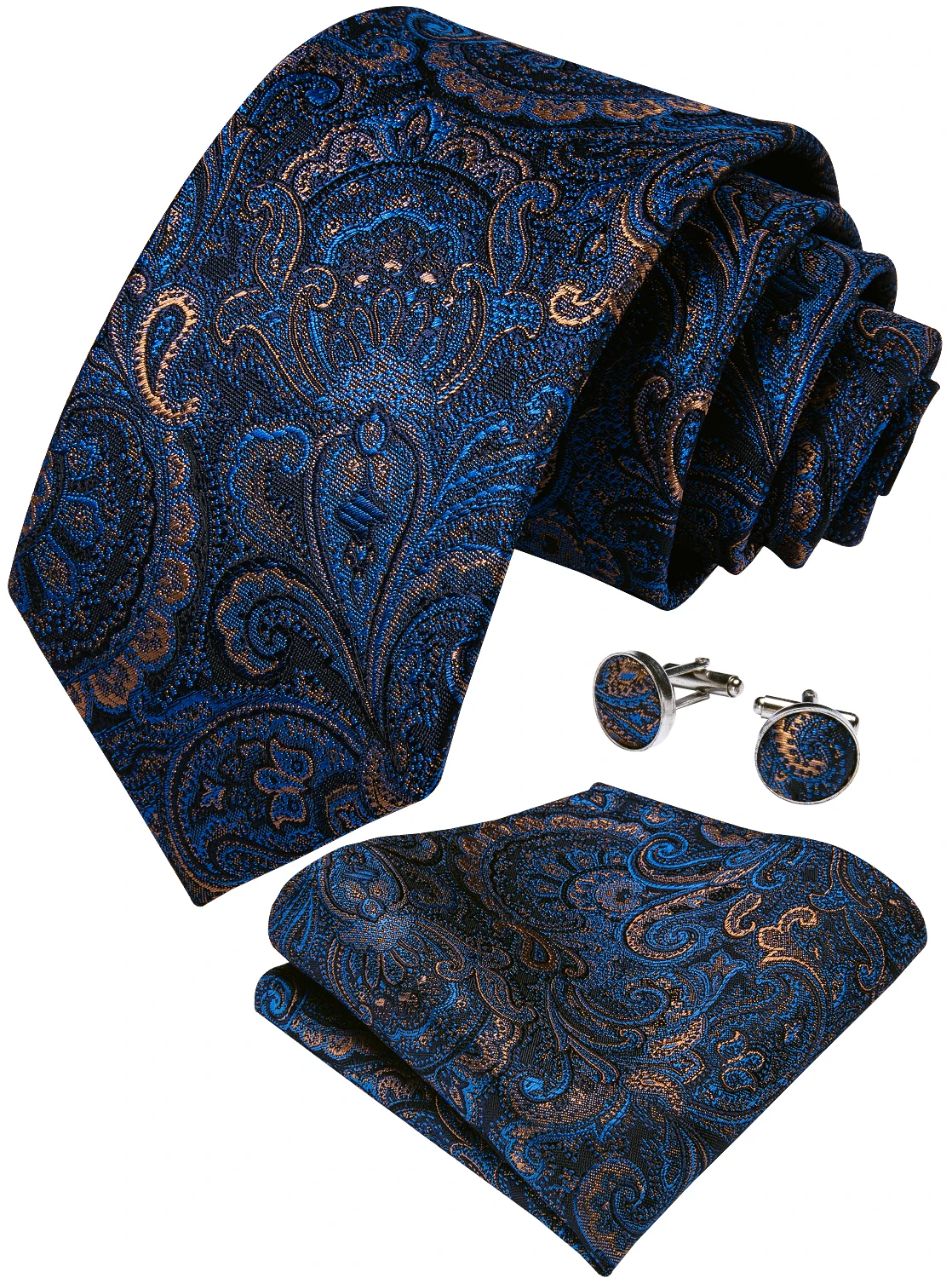 Top Trends: Luxury Blue Gold Paisley Silk Ties For Men Business Wedding Neck Tie Set With Tie Ring Brooch Pin Men's Cufflinks Pocket Square Shoppable Styles - Image 3