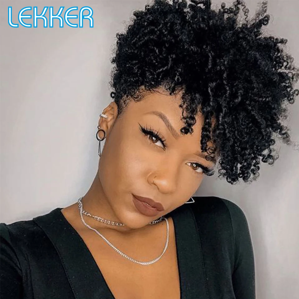 Top Trends: Lekker Short Cheap Pixie Kinky Curly Human Hair Wig For Black Women Brazilian Remy Hair Natural Dark Ombre Brown Afro Curl Wigs Shoppable Styles