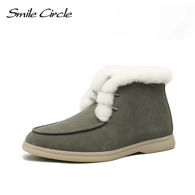 Top Trends: Smile Circle Women Snow Boots Natural Fur Genuine Leather Ankle Boots Winter Comfortable Flat Wool Boots Women Shoes Shoppable Styles - Image 4