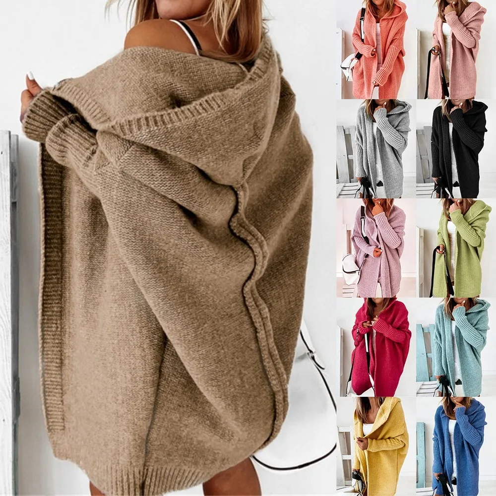 Top Trends: HONGHANYUAN 2022 Mid-length All-match Cardigan Women Korean Fashion Loose Batwing Sleeve Sweater Autumn New Hooded Jacket Jumper Shoppable Styles