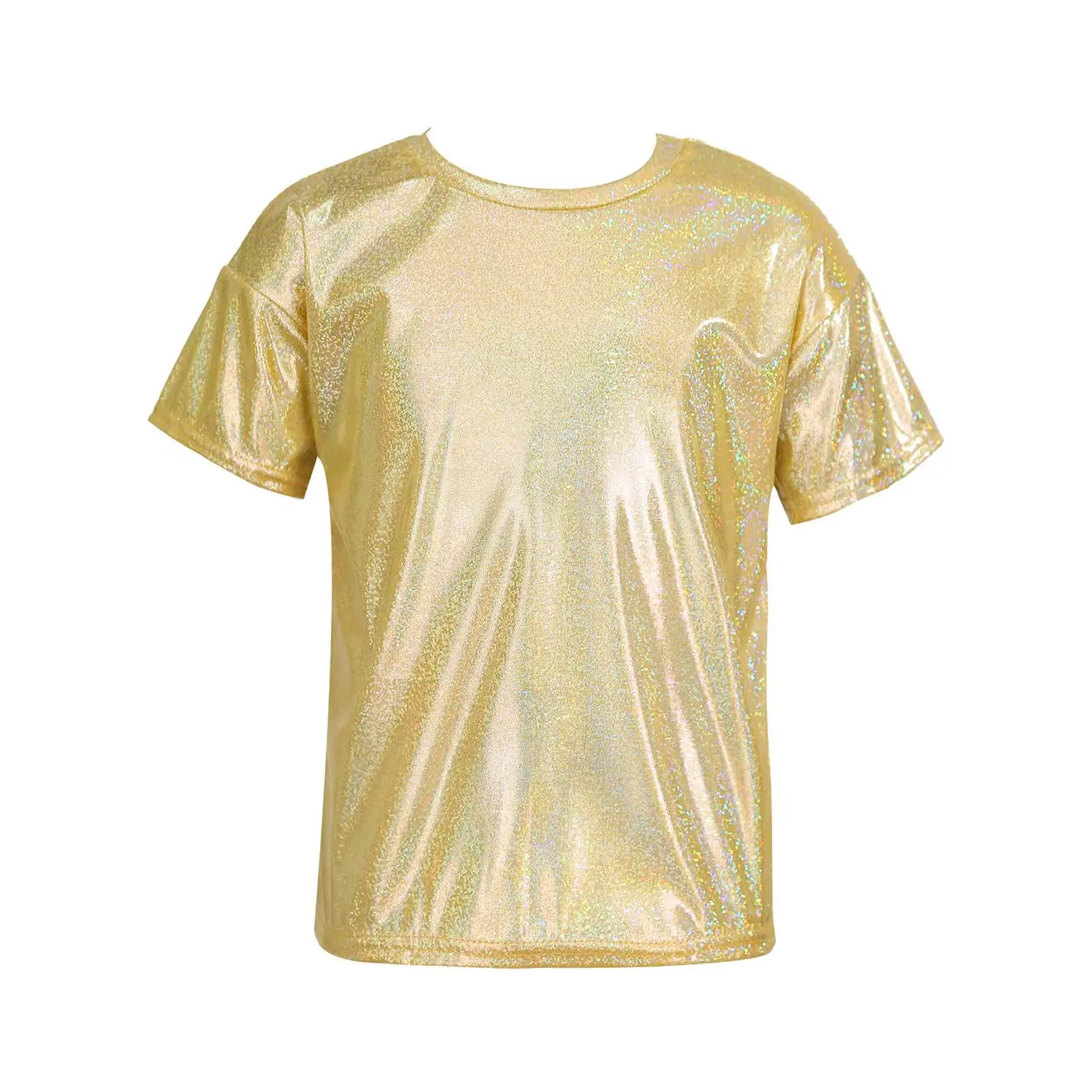 Top Trends: Kids Girls Boys Jazz Dance Tops Metallic Shiny Dancing Clothes Hip-hop Sequins Loose Short-sleeved T-shirt Street Dance Clothes Shoppable Styles - Image 2