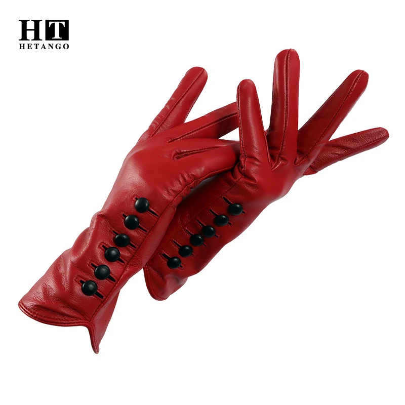 Top Trends: New Women Genuine Leather Gloves, Winter Ladies High Quality Goat Skin Warm Mittens, Buckle Decoration Colored Fashion Gloves Shoppable Styles