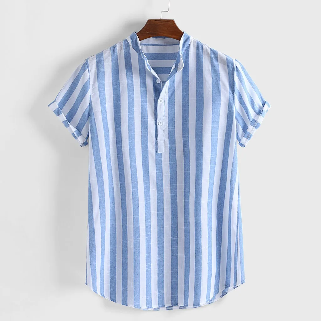 Top Trends: Mens Shirts Striped Print Cotton Linen Summer Beach Hawaiian Shirts Short Sleeve Buttons Shirts For Men Chemise Homme Clothing Shoppable Styles