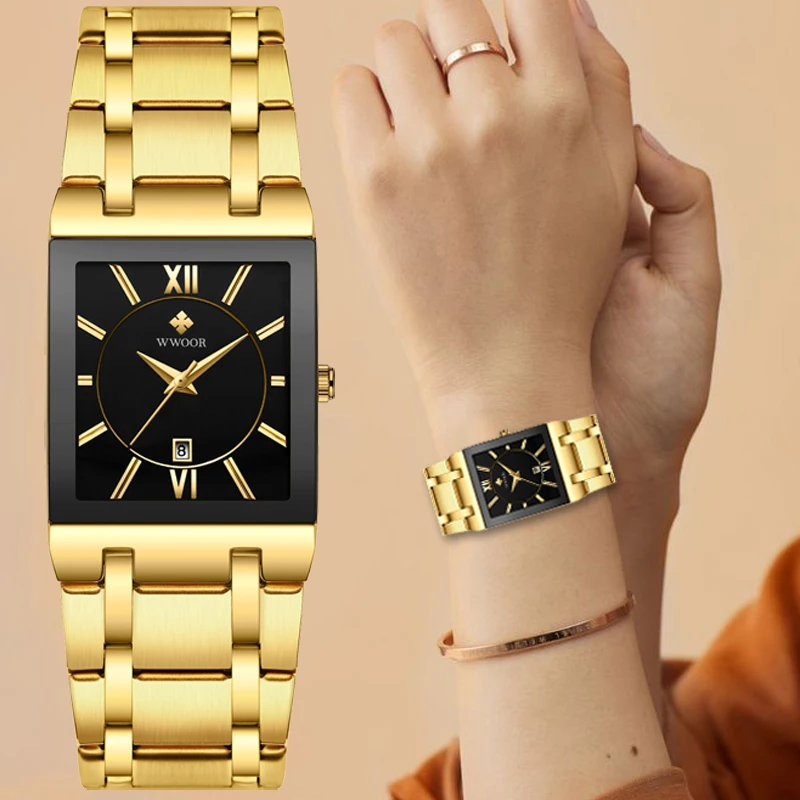 Top Trends: New WWOOR Ladies Watch Luxury Brand Women Gold Square Wristwatch Minimalist Analog Quartz Movement Casual Watch Relogio Feminino Shoppable Styles