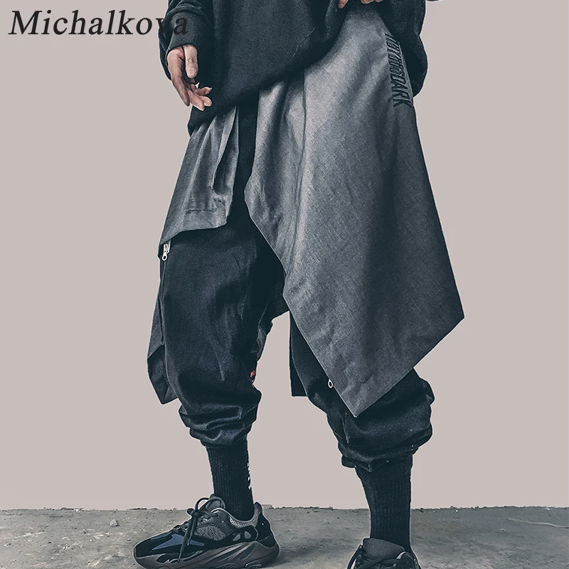 Top Trends: Michalkova Irregular Hip Hop Men Waistband Skirt Harajuku Adjustable Streetwear Black Pleated Apron Gothic Jogger Hemlines Shoppable Styles