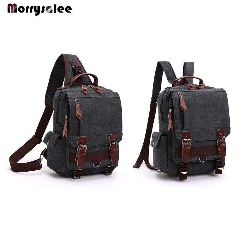 Top Trends: New Canvas Bag Men Bag Retro Shoulder Solid Color Zipper Single Root, Double Root Vertical Section Square Menus Diagonal Package Shoppable Styles - Image 2