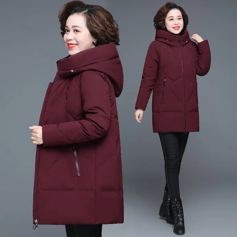 Top Trends: L-5XL Thick Quilted Jacket New Hooded Warm Down Cotton Parkas Women Winter Coat Plus Size Middle Aged Mother Wadded Jackets Shoppable Styles