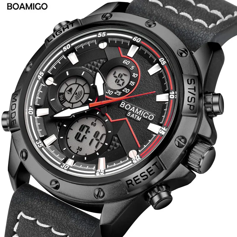 Top Trends: BOAMIGO Fashion Mens Watches For Men Military Digital Analog Quartz Chronograph Sport Watch Waterproof Leather LED Reloj Hombre Shoppable Styles