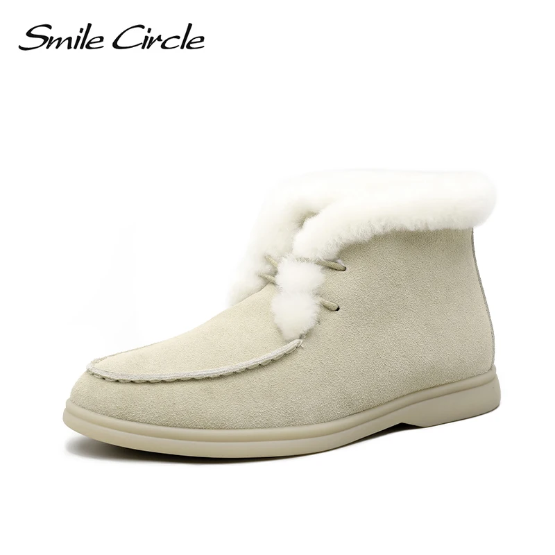 Top Trends: Smile Circle Women Snow Boots Natural Fur Genuine Leather Ankle Boots Winter Comfortable Flat Wool Boots Women Shoes Shoppable Styles