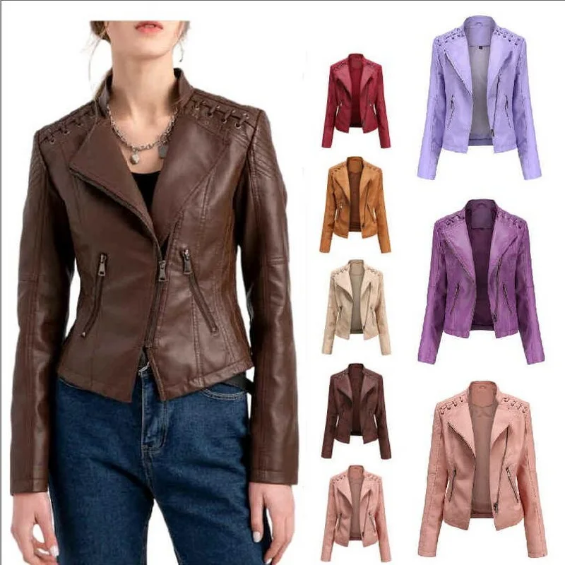 Top Trends: Design PU Leather Jacket Women Coat Female Stand Collar Short Faux Leather Outwear Women Motorcycle Jackets 9 Colors Shoppable Styles