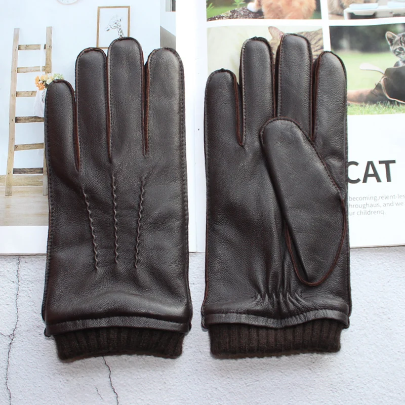 Top Trends: Sheepskin Gloves Men&#039;s Touch Screen High-quality Leather Autumn Wool Knit Lining Ripple Style Warmth Driving Gloves New Shoppable Styles