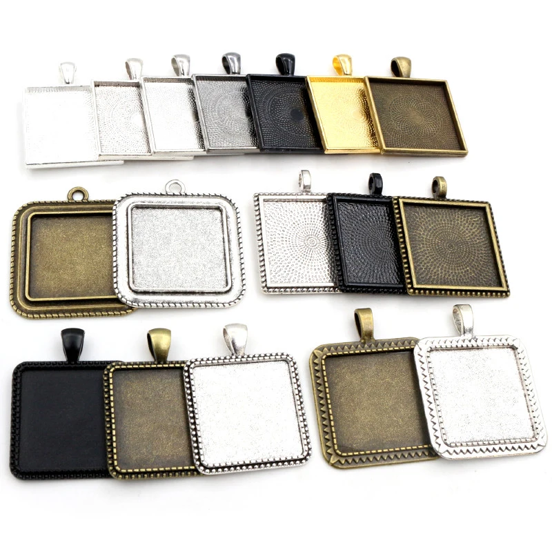 Top Trends: New Fashion 5pcs 25mm Inner Size Antique Silver Plated And Black And Bronze Plated Square Cabochon Base Setting Charms Pendant Shoppable Styles