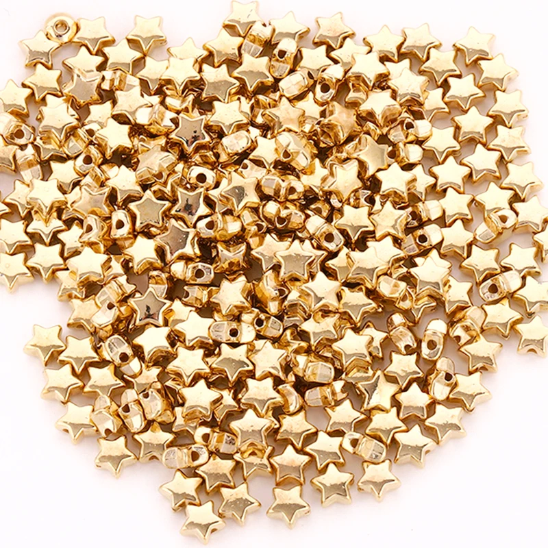 Top Trends: 100-200pcs / lot 6 / 9mm Star Beads For Needlework Jewelry Making CCB Gold Plated Pentagram Spacer Beads Handmade Diy Bracelets Shoppable Styles