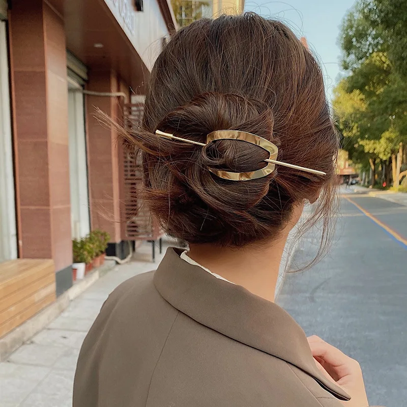 Top Trends: Fashion Geometric Hair Stick For Women Hollow Hair Clip Korea Gold Silver Color Hairstyle Hairpin Girl Ponytail Hair Accessories Shoppable Styles