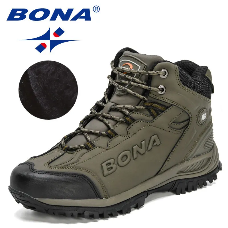 Top Trends: BONA 2022 New Designers Popular Hiking Boots Men Snow Warm Sneakers Man Padded Trekking Winter Action Leather High Top Footwear Shoppable Styles