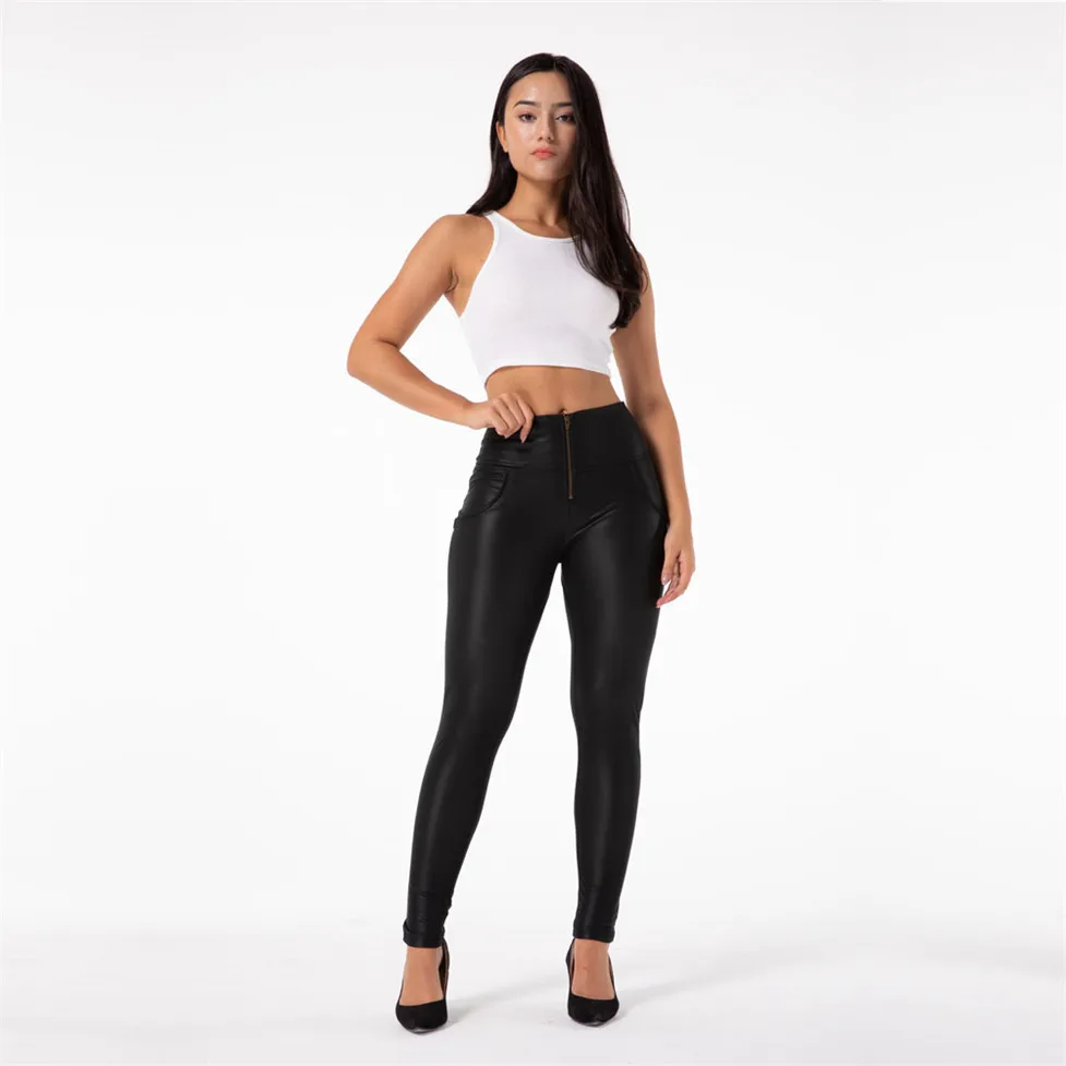 Top Trends: Melody Womens High Waisted Faux Leather Pants Pleather Trousers Black Fake Pants Zipper Fly Pencil Leggings Shaping Push Up Shoppable Styles - Image 2