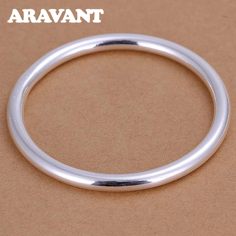 Top Trends: 925 Silver Simple Round Bangle For Men Women Fashion Jewelry Shoppable Styles