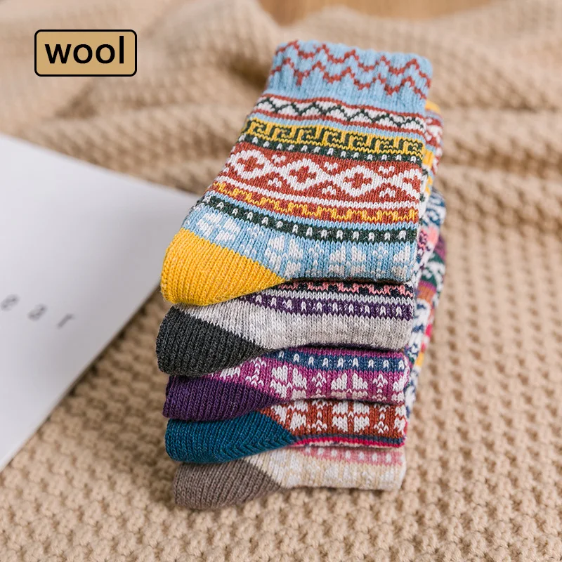 Top Trends: 5Pairs / lot New Women&#039;s Wool Socks Mixed Color Fashion Women Long Socks Autumn Winter Warm Socks High Quality Wool Socks Shoppable Styles