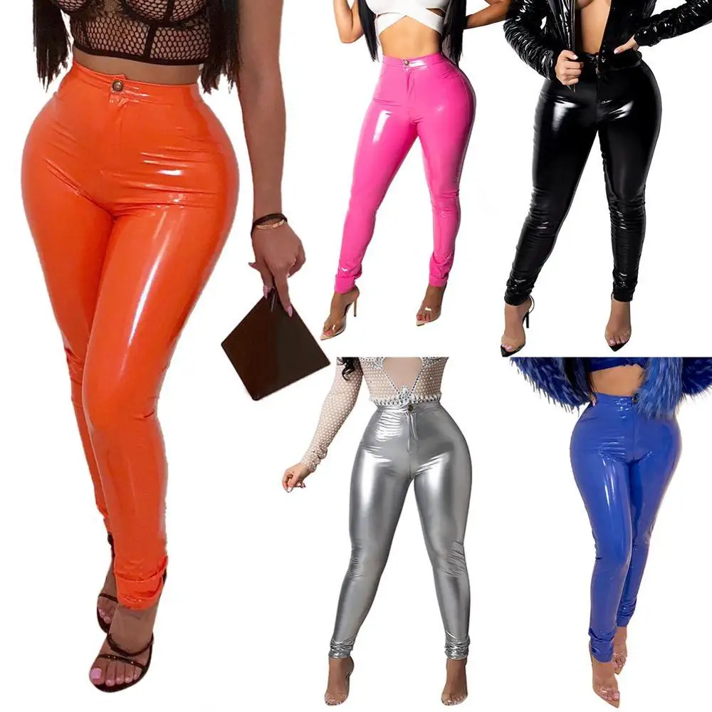 Top Trends: Women Latex Faux Pu Leather Pants Trousers Push Up High Waist Skinny Pants Pencil Fall Winter Solid Color Sexy Pants Female Shoppable Styles