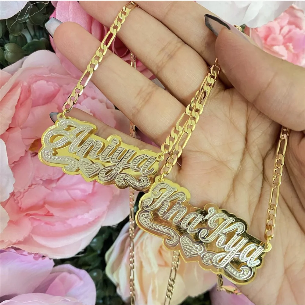 Top Trends: 18K Gold Plated Double Layers Nameplate Necklaces Customized Name Pendant Hip-hop 3D Necklace For Women Personalized Gifts Shoppable Styles