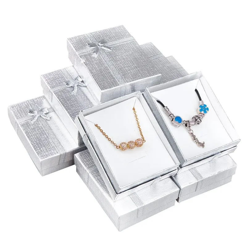 Top Trends: 12pcs Cardboard Jewelry Boxes Packaing Bowknot Rectangle Cases For Earring Necklaces Pendants Jewellry Display 9x7x3cm PANDAHALL Shoppable Styles