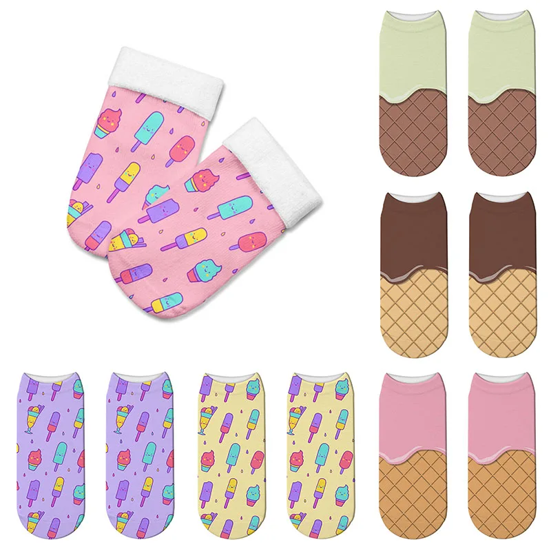 Top Trends: New Ice Cream Print 3D Women Socks Kawaii Ankle Femme Calcetines Mujer Girls Cute Food Funny Socks Happy Pink Lovely Calcetines Shoppable Styles