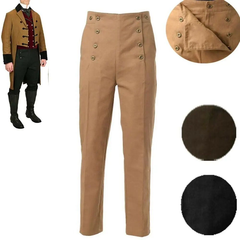 Top Trends: Steampunk Victorian Pants For Men Historical Regency High Waist Fall Front Trousers Retro Medieval Suspenders Overalls Shoppable Styles