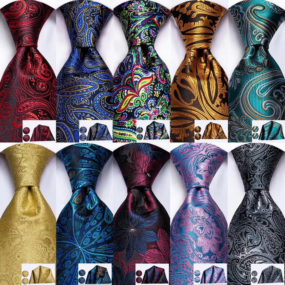 Top Trends: Hi-Tie Red Fashion Paisley 100% Silk Men&#039;s Tie Set 8.5cm Wedding Ties For Men New Design Hanky Cufflinks Set Quality Necktie Shoppable Styles