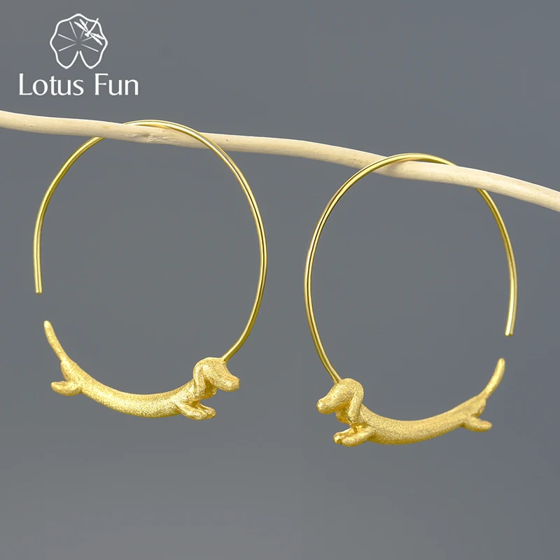 Top Trends: Lotus Fun 18K Gold Female Flying Dachshund Dog Big Round Hoop Earrings 2021 Trend New Real 925 Sterling Silver Women Jewelry Shoppable Styles