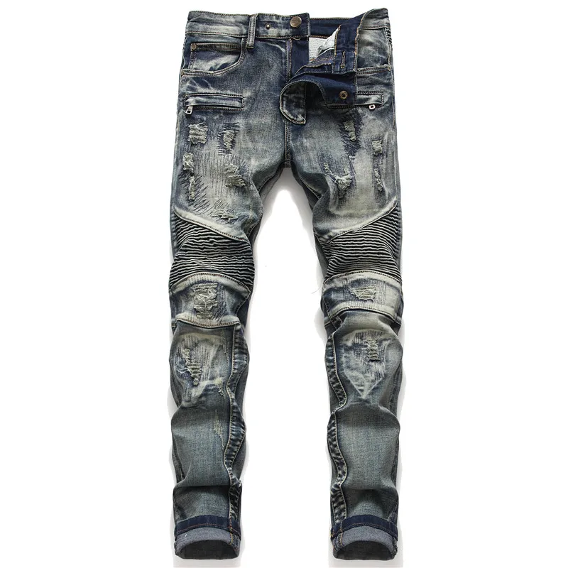 Top Trends: Biker Skinny Jeans Men Jean Homme Denim Ripped Spijkerbroeken Heren Stretch Pants Slim Fit Trousers Locomotive Hip Hop Fashion Shoppable Styles