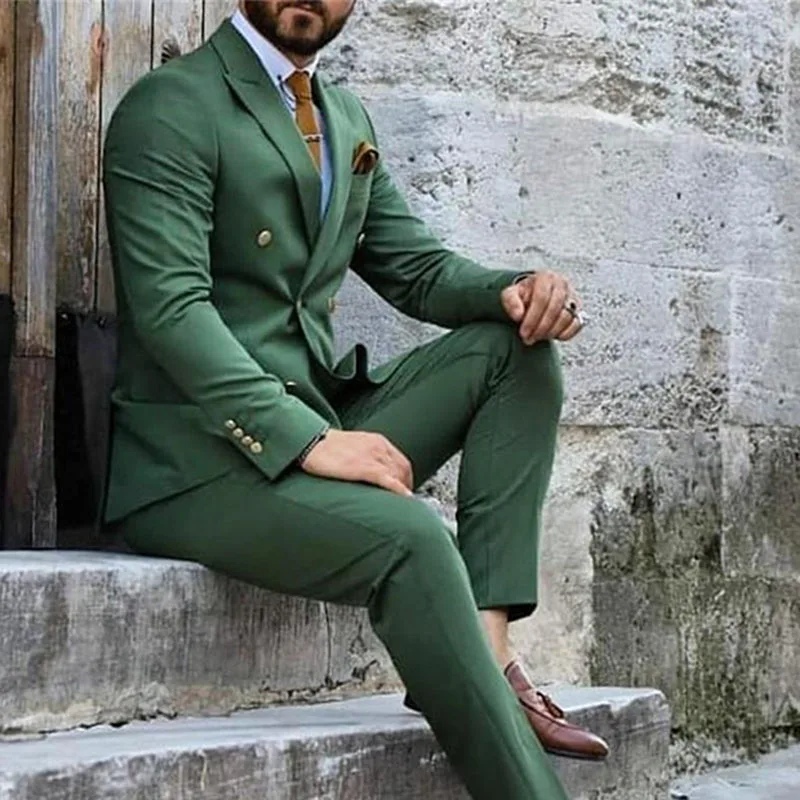 Top Trends: Royal Green Men's Suit 2021 Double Breasted Slim Fit Formal Wedding Party Suits Groomsmen Blazer Pants 2 Pieces Terno Masculino Shoppable Styles - Image 2