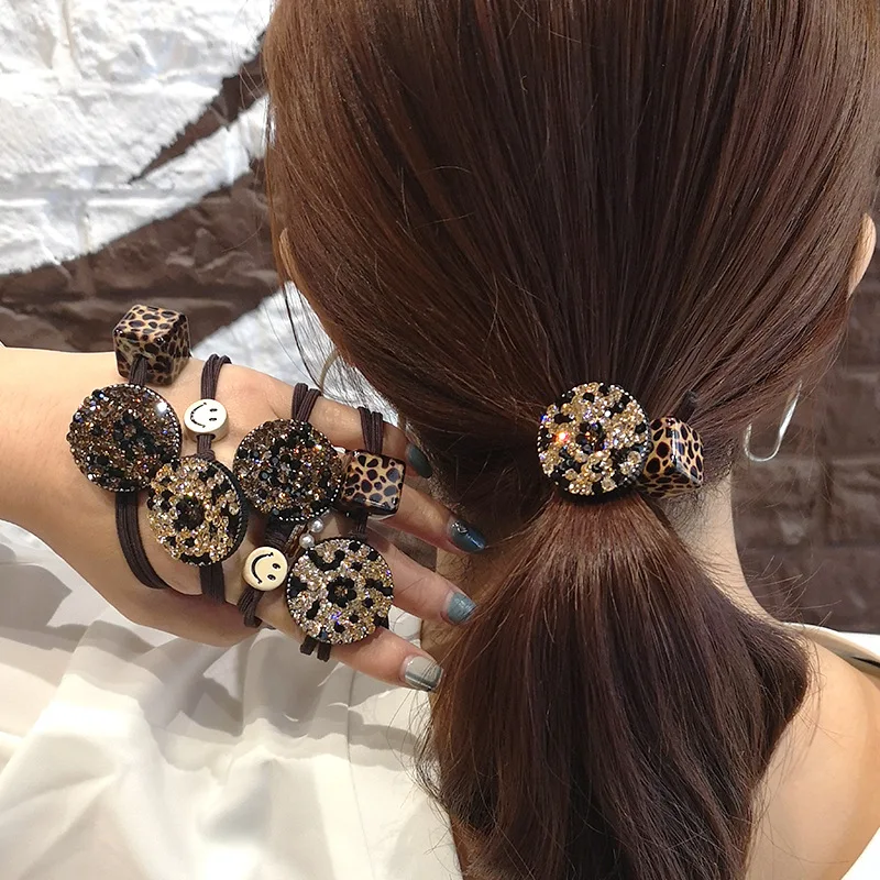 Top Trends: Leopard Rhinestone Women Hair Accessories Scrunchies Smile Face Bow Fashion Party Headwear Elastic Hair Band Hair Ties Wholesale Shoppable Styles - Image 2