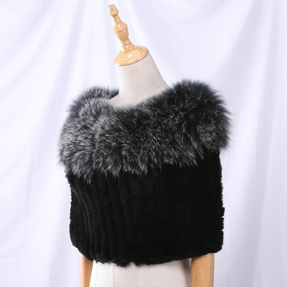 Top Trends: Real Rex Rabbit Fur Knitted Women Winter Pullover Shoulder Cape Lady Fox Fur Amice Fashion Cappa Tippet Thurg Stole Neck Warmer Shoppable Styles