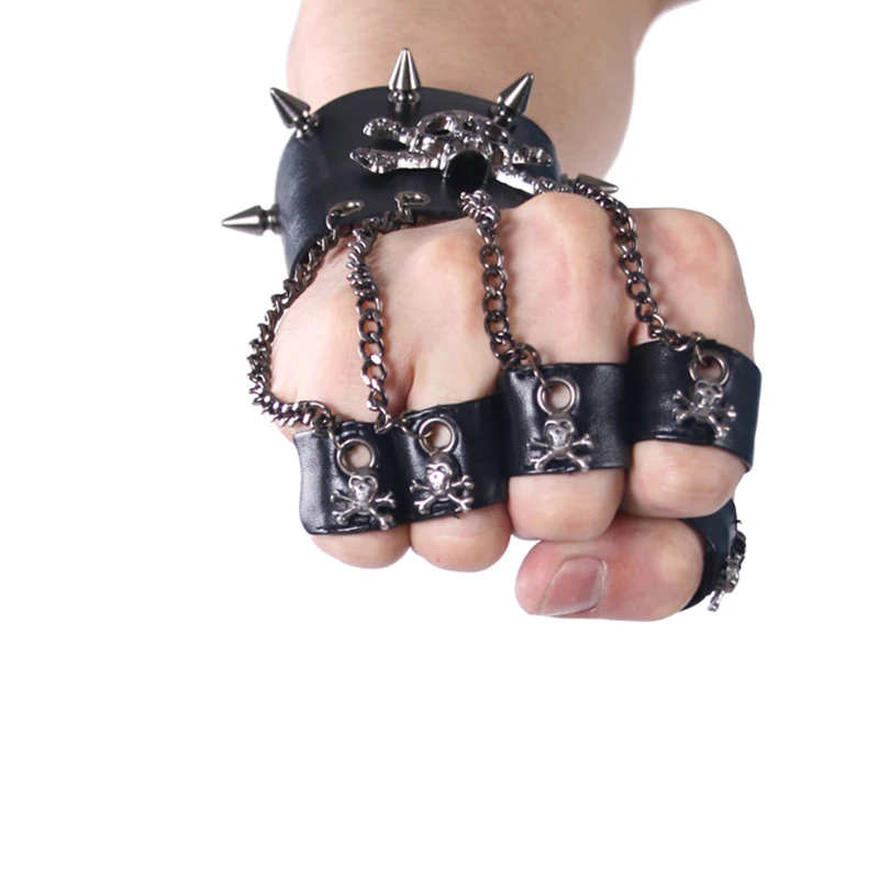 Top Trends: PUNK RAVE Rock Style Man Skull Spike Glove Gothic Men Bracelet Steampunk PU Leather Cuff-One Right Shoppable Styles - Image 2