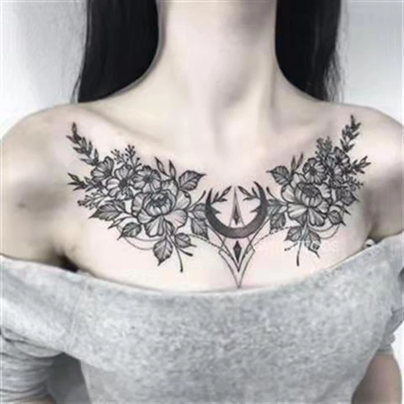 Top Trends: Dark Flower Temporary Tattoo Female Waterproof Sexy Gothic Clavicle Water Transfer Art Fake Tattoos Arm Chest Tattoo Stickers Shoppable Styles - Image 3