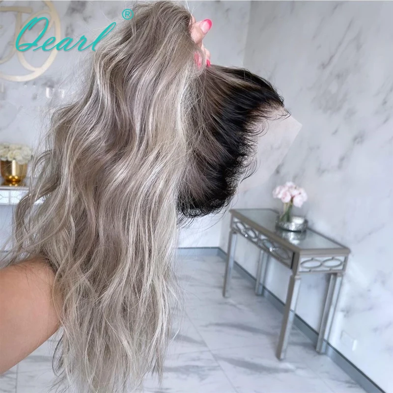 Top Trends: Full Lace Wigs Human Hair Lace Front Wig Light Grey Lace Frontal Wig Blonde Highlight Colored 13x6 Natural Wave Cheap 180% QEarl Shoppable Styles