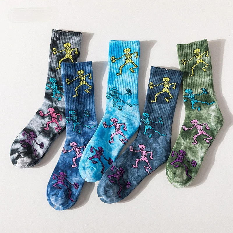 Top Trends: Trendy Tie-dye Stockings Skull Skateboard Socks Terry High Tube Stockings Solid Color Cotton Socks Harajuku Accessories Shoppable Styles