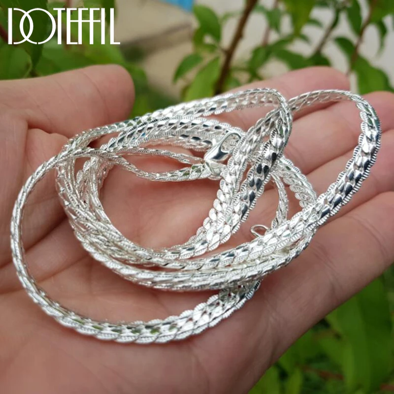 Top Trends: DOTEFFIL 925 Sterling Silver 6MM Full Sideways Necklace Charm For Woman Man 45 / 50 / 60cm Silver Chain Fashion Wedding Jewelry Shoppable Styles