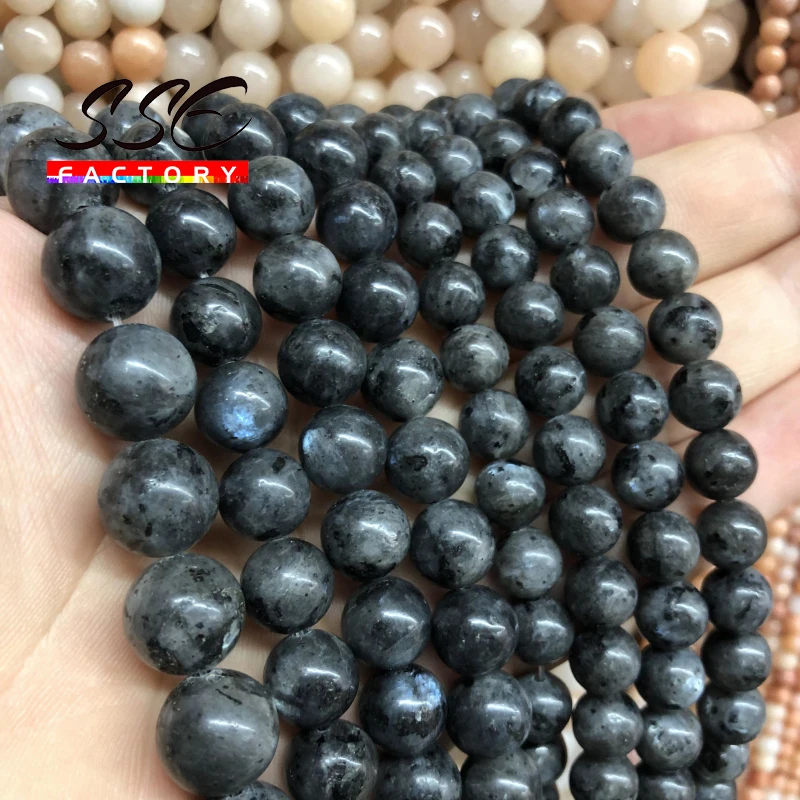 Top Trends: Natural Black Labradorite Stone Beads Round Larvikite Beads For Jewelry Making DIY Bracelet 4 6 8 10 12MM 15&quot; Strand Wholesale Shoppable Styles