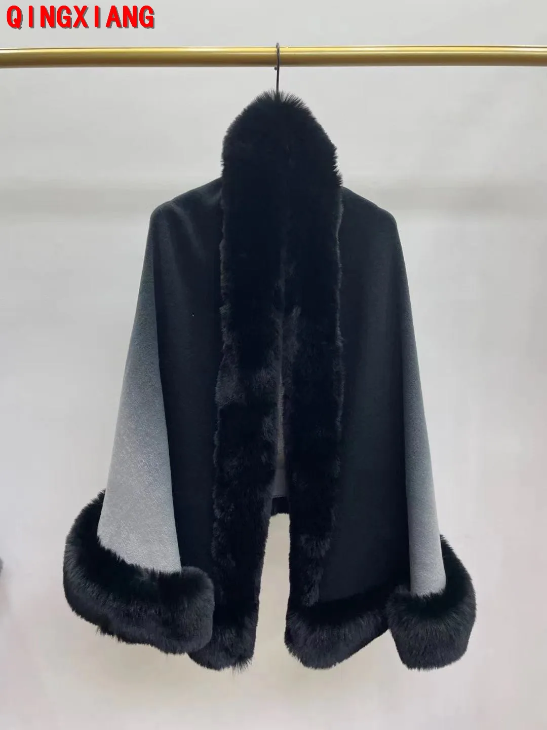 Top Trends: 5 Colors Women Big Faux Rabbit Fur Collar Poncho Gradient Cape Knitted Cardigan Cloak Loose Shawl Outside Street Wear Coat Shoppable Styles